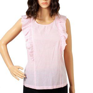J Crew Pink Pin Stripe Ruffle Cotton Blouse
